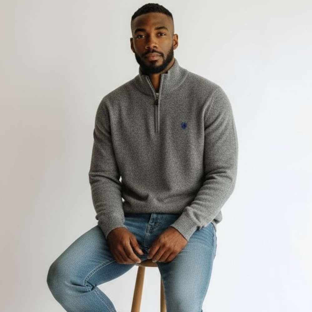 Pre End of Denmark Grey Wool Blend 1/4 Zip Sweater Mens Size Medium